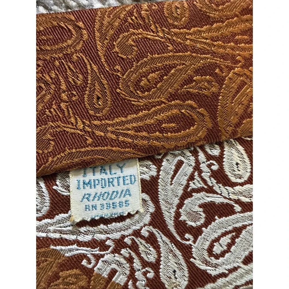 Rhodia Orange/Cream Paisley Pattern Tie‎ Made In Italy